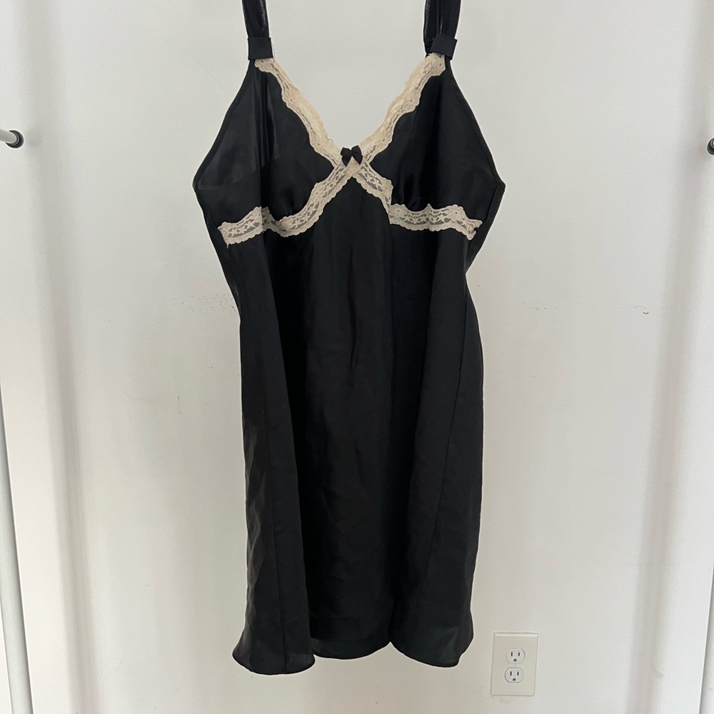 Vintage black and white lace trim slip dress
